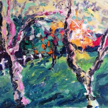 Pintura intitulada "Due alberi spogli" por Laura Tedeschi Pittrice, Obras de arte originais, Óleo