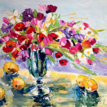 Painting titled "Fiori e frutta" by Laura Tedeschi Pittrice, Original Artwork, Oil