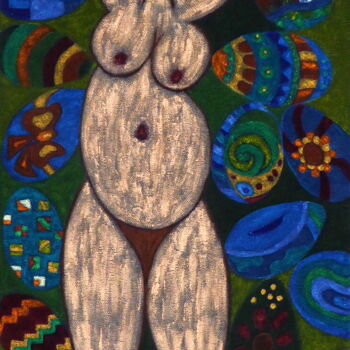 Malerei mit dem Titel "Femme aux oeufs" von Laure Barlet, Original-Kunstwerk, Öl