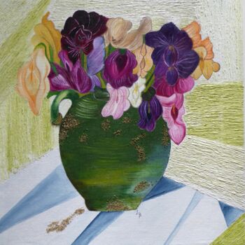 Painting titled "Les iris exaltés" by Laure Barlet, Original Artwork, Oil