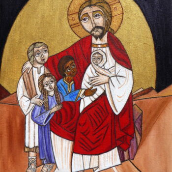 Peinture intitulée "Jésus bénit les enf…" par Laure Barlet, Œuvre d'art originale, Huile
