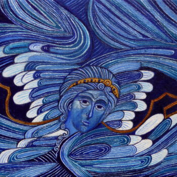 Schilderij getiteld "Séraphin Bleu" door Laure Barlet, Origineel Kunstwerk, Olie