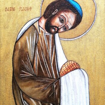 Painting titled "Saint Joseph et le…" by Laure Barlet, Original Artwork, Oil Mounted on Wood Stretcher frame