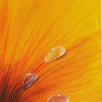 「Fleurs soleil」というタイトルの絵画 Laure B.によって, オリジナルのアートワーク, アクリル ウッドストレッチャーフレームにマウント