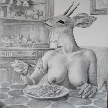 Drawing titled "Une gazelle à ma ta…" by Laure Boin Watorek, Original Artwork