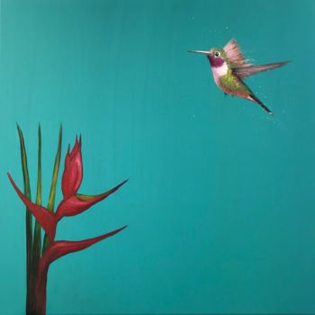 Painting titled "Hummingbird" by Laure Bury, Original Artwork, Oil