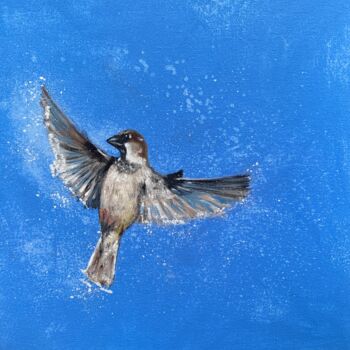 "Sparrow in Flight" başlıklı Tablo Laure Bury tarafından, Orijinal sanat, Petrol Ahşap Sedye çerçevesi üzerine monte edilmiş