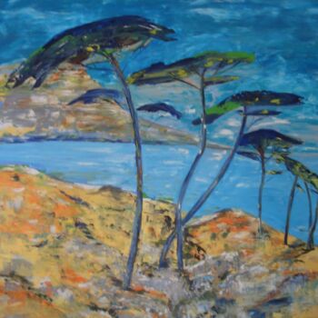 Peinture intitulée "Les Pins Bleus" par Laure Leprince, Œuvre d'art originale, Huile