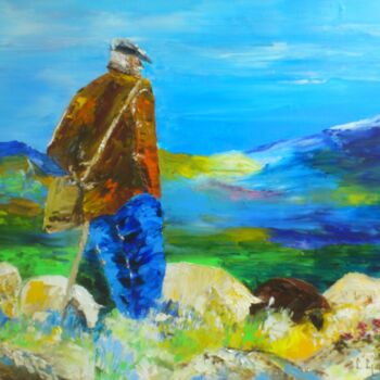 Malerei mit dem Titel "Le berger" von Laure Leprince, Original-Kunstwerk, Öl