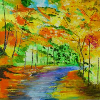 Peinture intitulée "Forêt d'automne" par Laure Leprince, Œuvre d'art originale, Huile