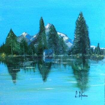Peinture intitulée "Cabane du lac" par Laure Leprince, Œuvre d'art originale, Huile