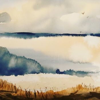 Malerei mit dem Titel "Marais" von Laurette Follot, Original-Kunstwerk, Aquarell