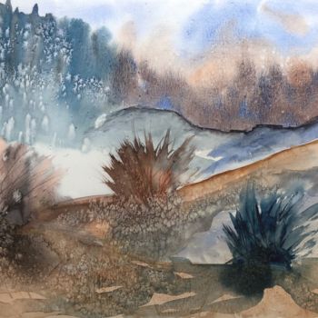 Painting titled "Paysage ensommeillé…" by Laurette Follot, Original Artwork, Watercolor