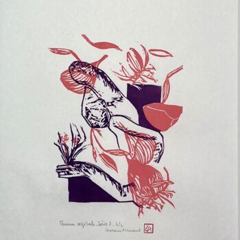 Druckgrafik mit dem Titel "Femme végétale - Sé…" von Laurence Allemand, Original-Kunstwerk, Linoldrucke