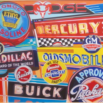 Painting titled "NEONS Oldsmobile" by Laurence Delmotte-Berreby, Original Artwork, Acrylic