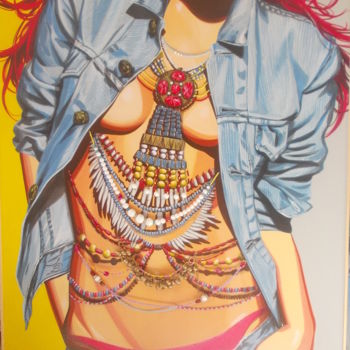 Painting titled "FASHION perles Jean" by Laurence Delmotte-Berreby, Original Artwork, Acrylic