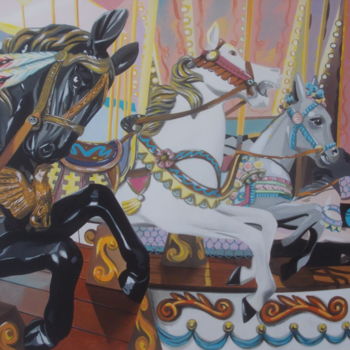 Painting titled "CHEVAUX manège" by Laurence Delmotte-Berreby, Original Artwork, Acrylic