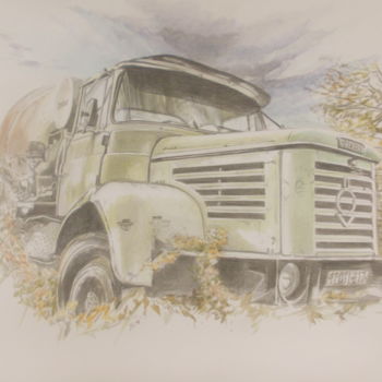 Painting titled "BERLIET" by Laurence Delmotte-Berreby, Original Artwork, Pencil