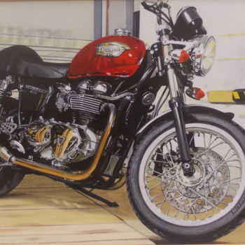 Painting titled "TRIUMPH Thruxton 900" by Laurence Delmotte-Berreby, Original Artwork, Acrylic