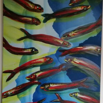 Malarstwo zatytułowany „Banc de sardines” autorstwa Laurence Bobe, Oryginalna praca, Akryl