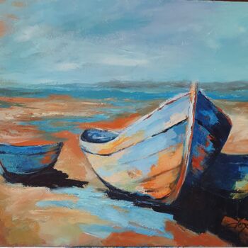 Painting titled "La barque 4" by Laurence Clerembaux, Original Artwork, Acrylic