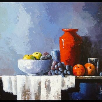 Painting titled "le pot rouge" by Laurence Clerembaux, Original Artwork, Oil