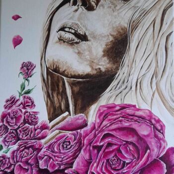 Painting titled "Rose" by Laurence Dufour, Original Artwork, Acrylic Mounted on Wood Stretcher frame