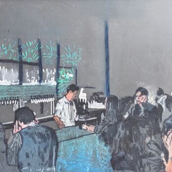 Dibujo titulada "Rêve de bar" por Laurence Fauchart, Obra de arte original, Rotulador Montado en Otro panel rígido