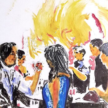 Painting titled "Rêve de bar parisien" by Laurence Fauchart, Original Artwork, Marker Mounted on Other rigid panel