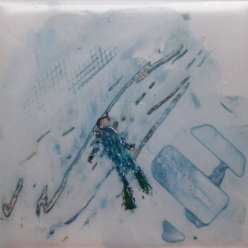 Peinture intitulée "plongeur bleu" par Laurence Fauchart, Œuvre d'art originale, Aquarelle Monté sur Carton