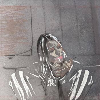 Dessin intitulée "Femme à la cigarette" par Laurence Fauchart, Œuvre d'art originale, Marqueur Monté sur Autre panneau rigide