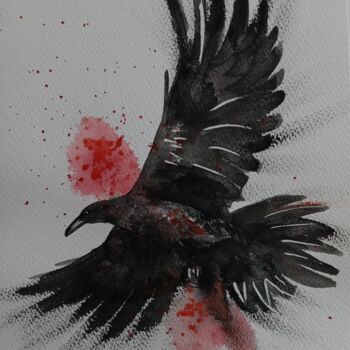 Peinture intitulée "Corbeau" par Laurence Grard Guenard, Œuvre d'art originale, Aquarelle