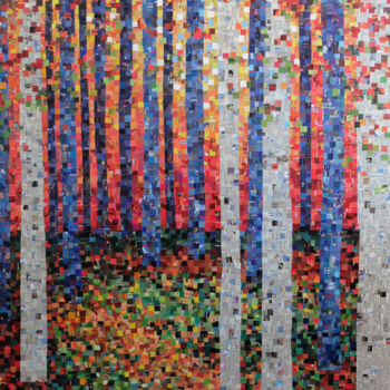 Collages titled "Teintes d'automne" by Laurence Hochin, Original Artwork, Collages Mounted on Wood Stretcher frame