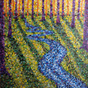 Arte textil titulada "Ruisselle" por Laurence Hochin, Obra de arte original, Collages Montado en Bastidor de camilla de made…