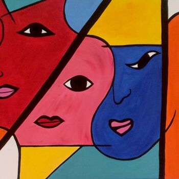 Painting titled "VISAGES" by Laurence Lbn, Original Artwork, Acrylic