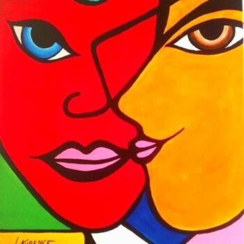 Painting titled "LE BAISER" by Laurence Lbn, Original Artwork, Acrylic