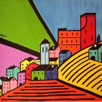 Painting titled "CHÂTEAUNEUF DU PAPE" by Laurence Lbn, Original Artwork, Acrylic Mounted on Wood Stretcher frame