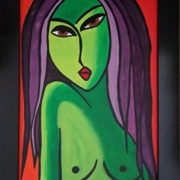 Painting titled "WANDA" by Laurence Lbn, Original Artwork, Acrylic Mounted on Wood Panel