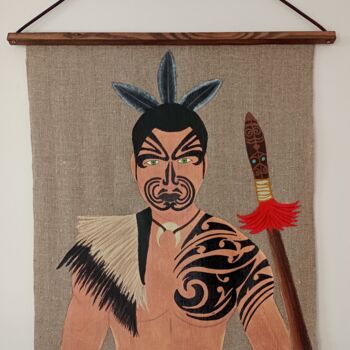 Painting titled "Maori - TAMATOA" by Laurence Lbn, Original Artwork, Acrylic Mounted on Other rigid panel