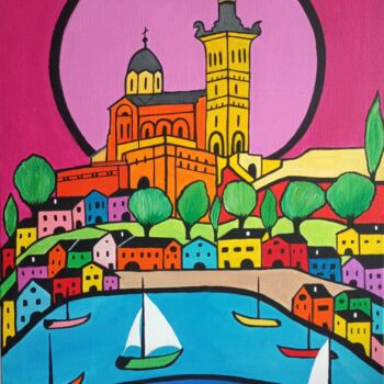 Painting titled "Marseille" by Laurence Lbn, Original Artwork, Acrylic Mounted on Wood Stretcher frame