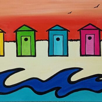 Painting titled "CABINES DE PLAGE" by Laurence Lbn, Original Artwork, Acrylic