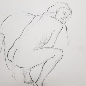 Drawing titled "Femme accroupie" by Laurence Machard Brujas, Original Artwork, Graphite