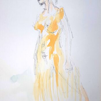 Drawing titled "Bellissimo narciso" by Laurence Machard Brujas, Original Artwork, Watercolor