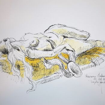 Drawing titled ""Sapho endormie 2 "…" by Laurence Machard Brujas, Original Artwork, Watercolor