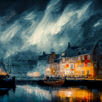 Digital Arts με τίτλο "Harbor" από Laurence Masson, Αυθεντικά έργα τέχνης, Ψηφιακή ζωγραφική