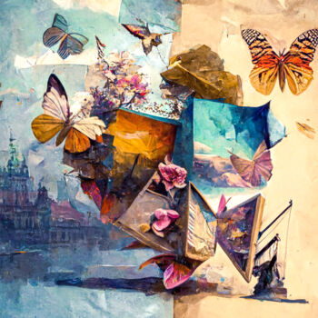 Digitale Kunst getiteld "Butterfly Journey" door Laurence Masson, Origineel Kunstwerk, Digitale collage