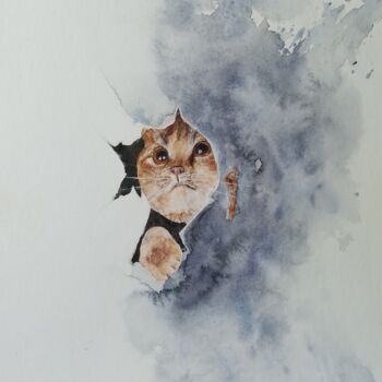Painting titled "Chat alors !" by Laurence Perreau, Original Artwork, Watercolor