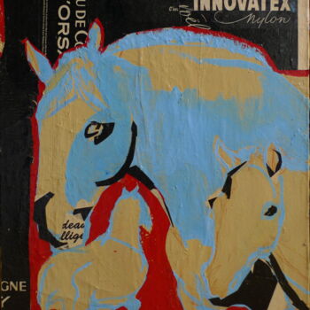 Collages titled "MARE & FOAL, Jument…" by Laurence Poitrin, Original Artwork, Collages Mounted on Wood Stretcher frame