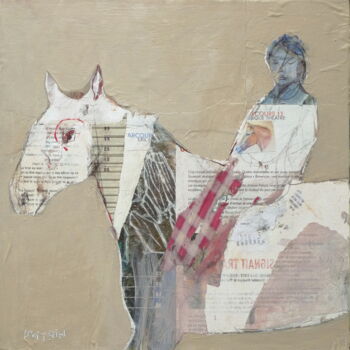 Collages getiteld "NOMADE" door Laurence Poitrin, Origineel Kunstwerk, Collages Gemonteerd op Frame voor houten brancard