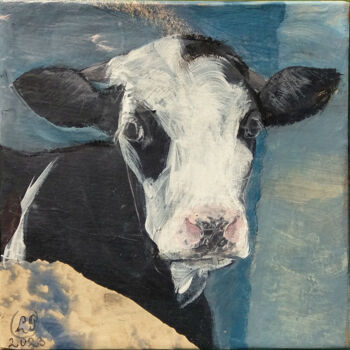 Painting titled "COW 1" by Laurence Poitrin, Original Artwork, Acrylic Mounted on Wood Stretcher frame